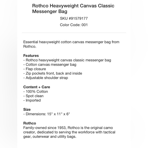 UO x Rothco Heavyweight Classic Canvas Messenger Bag in Olive Drab NWT - Picture 11 of 11